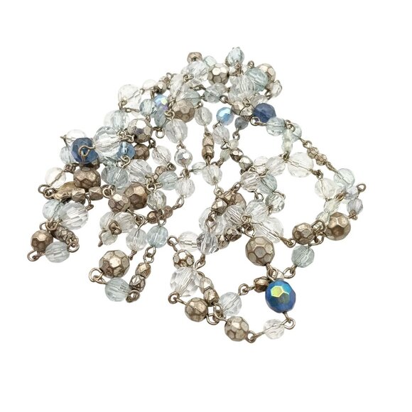 Long Premier Designs Crystal & Metal Bead Necklace, Vintage Blue and Gold Tone - Picture 2 of 4